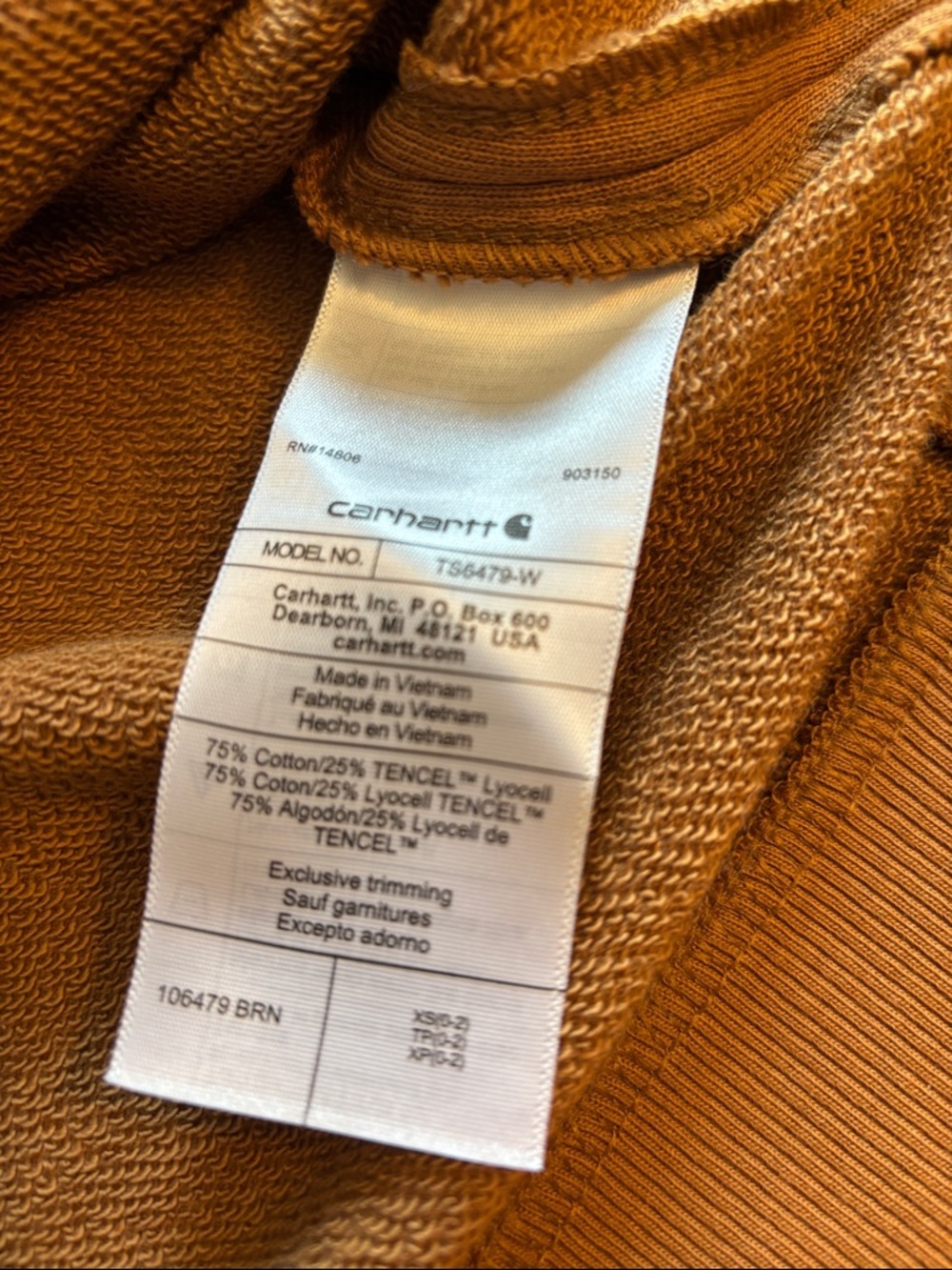 Carhartt Loose fit Caramel Brown Pullover Hoodie with Chest Logo - Picture 7 of 7